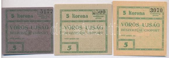 Budapest 1919. 5K "Vörös Ujság" (3xklf) színváltozat T:I,I- Adamo BUC-300.4, BUC-300.4.2, BUC-300.4.4