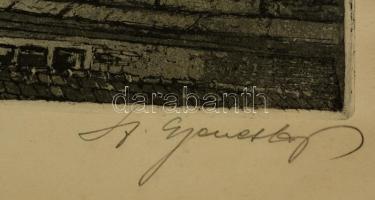 Sz. Gyenes Lajos (1890-1971): Buda Gülbaba-utca. Rézkarc, karton, jelzett, 32×38 cm