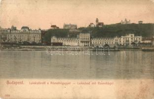 Budapest II. Lukácsfürdő a Rózsaheggyel (Rózsadomb), úszóház a Dunán. Taussig (fl)