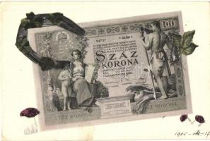 Száz korona / Hungarian banknote with mushrooms and horseshoes, clover (EK)