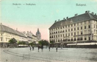 Budapest V. Deák tér, Anker-Udvar, Kereskedők és Iparosok banktársasága, Rothauser M. Ignác üzlete, zongoragyár. Le Purgene reklám a hátoldalon (Rb)