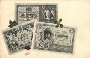 Tíz korona, húsz korona / Hungarian banknotes with mushroom and clover (EK)