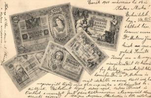 Tausend Kronen, Hundert Kronen, Zwanzig Kronen, Fünfzig Kronen, Zehn Kronen / Austro-Hungarian banknotes (fa)