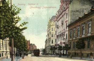 Pozsony, Pressburg, Bratislava; Stefánia út, villamos / street, tram (fa)