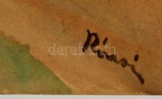 Rónai jelzéssel: Sétáló hölgy kosárral. Akvarell-szén, papír, 42×31 cm