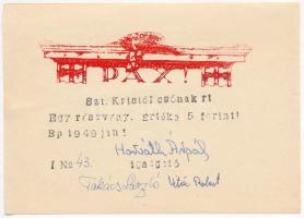 Budapest 1949. "Szt. Kristóf csónak rt" részvénye 5Ft értékben, aláírásokkal (3x) sorszámk...