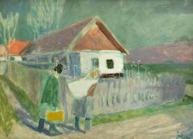 Jakuba János (1909-1974): Hazafelé. Olaj, farost, jelzett, üvegezett keretben, 50×70 cm