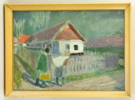 Jakuba János (1909-1974): Hazafelé. Olaj, farost, jelzett, üvegezett keretben, 50×70 cm