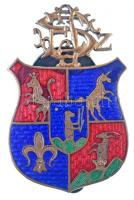 ~1930. IESZ(?) kék és piros, liliomot és állatokat ábrázoló címer, zománcozott Br gomblyukjelvény (22x35mm) T:1- kis zománchiba