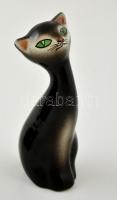 Art deco kerámia macska, kézzel festett, jelzett, kopásnyomokkal, m: 12 cm