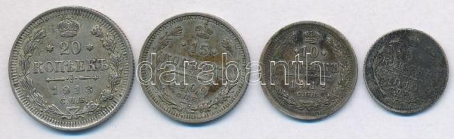 Orosz Birodalom 1909. 15k Ag + 1910. 5k Ag + 1912. 10k Ag + 1913. 20k Ag T:2,2- patina
Russian Empi...