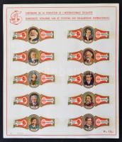 1964 A Szocialista Internacionálé 100. évfordulójának emléké kiadott szivarcímke sorozat számozott levélen / 100th annyversary of the Socialist Internationale, Series of cigar labels on numbered sheet