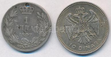 Szerbia 1897. 1D Ag "I. Sándor" lyukasztva + Jugoszlávia 1931. 10D Ag "I. Sándor&quot...