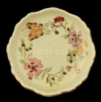 Zsolnay pillangómintás porcelán hamutál, kézzel festett, jelzett, hibátlan, d: 12 cm