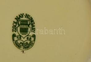 Zsolnay pillangómintás porcelán hamutál, kézzel festett, jelzett, hibátlan, d: 12 cm