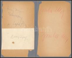 Babay József (1898-1956) író és négy további, azonosítatlan aláírás papírlapon, kartonra ragasztva