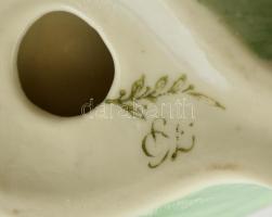 Kispesti porcelán páva, kézzel festett, jelzett, hibátlan, 10x10 cm