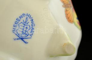 Herendi Viktória mintás ékszeres dobozka, kézzel festett, kopott aranyozás, m: 7,5 cm