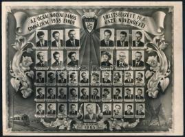 1958 Ócsa, a Bólyai János Gimnázium tanári kara és végzett növendékei, kistabló 40 nevesített portréval, 18x24 cm