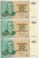 Finnország 1977. 50M + 1980. 10M (3x) + 1986. 10M T:III szakadás Finland 1977. 50 Markkaa + 1980. 10 Markkaa (3x) + 1986. 10 Markkaa C:F tear