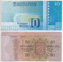 Finnország 1977. 50M + 1980. 10M (3x) + 1986. 10M T:III szakadás
Finland 1977. 50 Markkaa + 1980. 1...