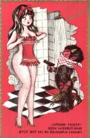 9 db MODERN erotikus krampusz képeslap sorozat 1950-es évekből / 9 modern erotic Krampus motive card...