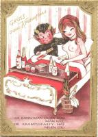 9 db MODERN használatlan erotikus krampusz képeslap sorozat 1950-es évekből / 9 modern unused erotic...