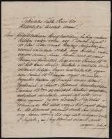 1843 alszászi Vitál Alajos bűvész, jogász író saját kézzel írt levele bírósági ügyben pozsonyi táblabírónak