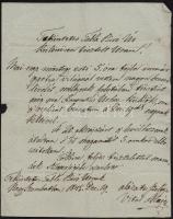 1843 alszászi Vitál Alajos bűvész, jogász író saját kézzel írt levele pozsonyi táblabírónak