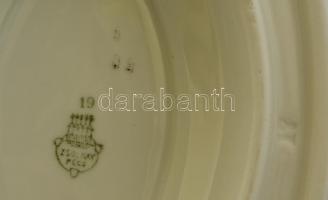 Zsolnay szószos tál, aranyozott, jelzett, kopásnyomokkal, m: 8 cm, h:22 cm