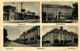 1942 Komárom, Komarno; vasútállomás, huszár laktanya, Igmándi út, Járásbíróság / railway station, hussar barracks, street, county court