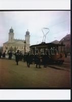 cca 1940 és 1970 között, Debreceni városképek villamosokkal, 2 db vintage fotó, 1 db másolat + 1 db ...