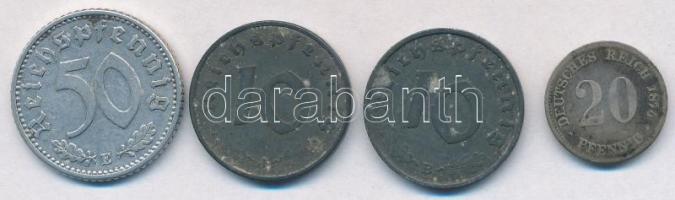 Német Birodalom 1874G 20pf Ag + Német Harmadik Birodalom 1935E 50pf Al + 1942J 10pf Zn + 1944B 10pf ...