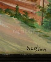 Deák jelzéssel: Falusi utca. Tempera, karton, üvegezett keretben, 35×48 cm