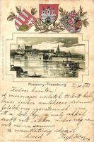 1900 Pozsony, Pressburg, Bratislava; címerek, kiadja Holderer Gusztáv No. 3. / promenade, coat of arms, Emb. litho s: Max Trübe (fa)
