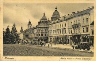 Kolozsvár, Cluj; Fő tér, Státus paloták / main square, palaces, automobiles (ragasztónyom / gluemark)