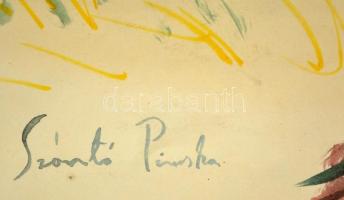 Szántó jelzéssel: Cica. Akvarell-tus, papír, üvegezett keretben, 57×42 cm