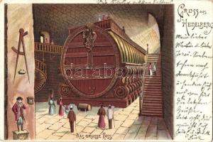 1900 Heidelberg, Das grosse Fass / wine barrel, interior, litho (b)