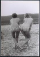 cca 1976 Négyen három képen, 3 db szolidan erotikus fotó, vintage negatívokról készült mai nagyításo...