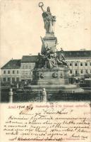 Arad, Szabadság tér, Vértanú-szobor, Daimel Lajos, Schwarz Testvérek, Frischmann József és Herbst üzlete  / suare, martyrs' statue, shops (EK)