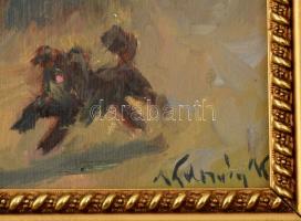 Kolozsváry Kamilló (1936 - 2008): Lovaskocsi pulival. Olaj, farost, jelzett, keretben, 34×42 cm