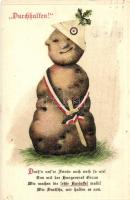 Durchhalten! / German military patriotic propaganda, Potato soldier. EAS 258. Emb. litho