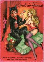 4 db MODERN erotikus krampuszos képeslap sorozat / 4 modern erotic Krampus postcard series