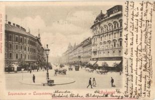 1899 Budapest XIII. Lipót körút, Café Vígszinház kávéház, villamosok, gyógyszertár,  Divald Károly 213. sz. (r)