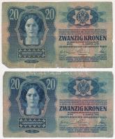 1913. 20K (4x) mind a négy piros "MAGYARORSZÁG" körbélyegzővel, közte 2db II. kiadás T:III...