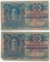 1913. 20K (4x) mind a négy piros "MAGYARORSZÁG" körbélyegzővel, közte 2db II. kiadás T:III...