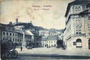Pozsony, Pressburg, Bratislava; Hal-tér, sensation kávéház / Fischplatz / square, cafe (fa)