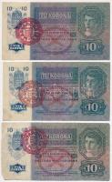 1915. 10K (3x) mindhárom piros "MAGYARORSZÁG" körbélyegzővel T:III
