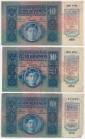 1915. 10K (3x) mindhárom piros "MAGYARORSZÁG" körbélyegzővel T:III