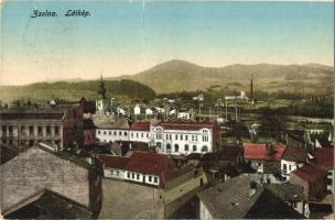 Zsolna, Sillein, Zilina; látkép templommal és gyárral / panorama view with church and factory  (fa)